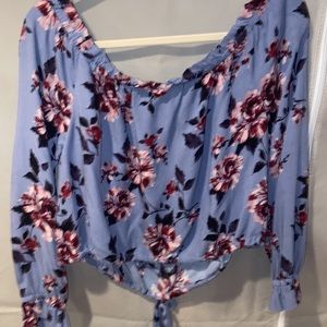 Kendall + Kylie Off the Shoulder Purple Floral Print Top in Size Large